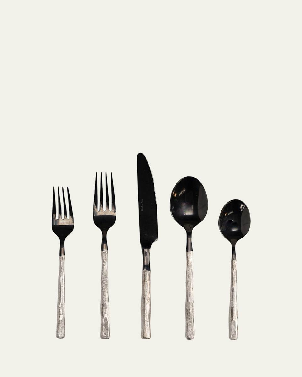 5-Piece Flatware Set with Textured Handles, Black